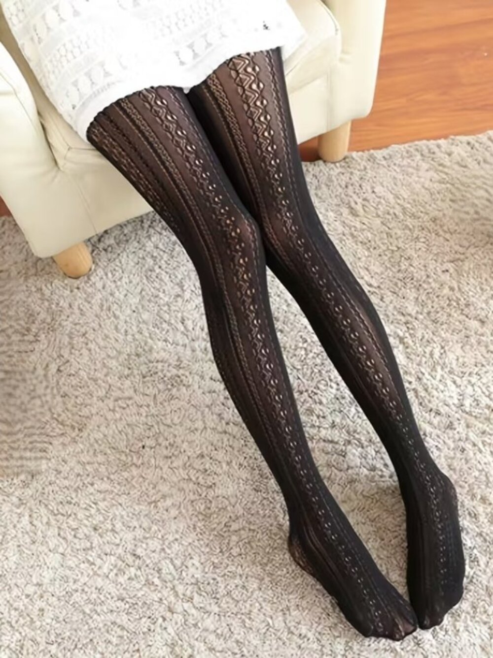 Women's Jacquard Hollow Out Lace Knit Pattern Black Fishnet Tights Pantyhose